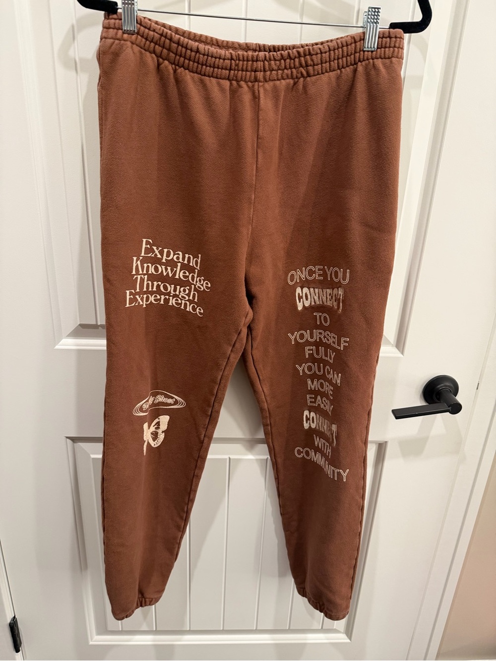 Lonely Ghost Brown Graphic Sweatpants Size Medium Unisex Cozy Fleece Joggers